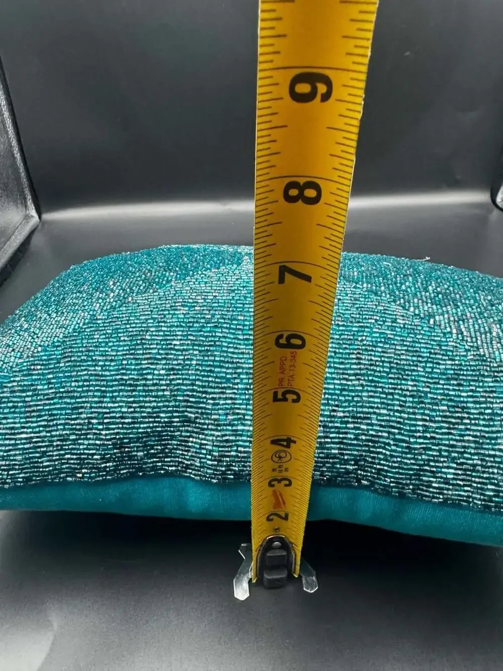 Teal Beaded Lumbar Accent Pillow 12x7 Geometric Seed Bead Design